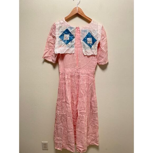 Vintage St. Simon Womens Dress Sz 12 Pink Linen Pleated Cottagecore Prairie FLAW - Picture 8 of 14